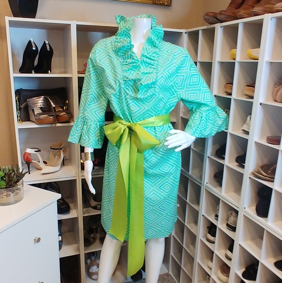 NATTIE MACK RUFFLE BELL SLEEVE DRESS XS, S, L - Picture 3 of 8